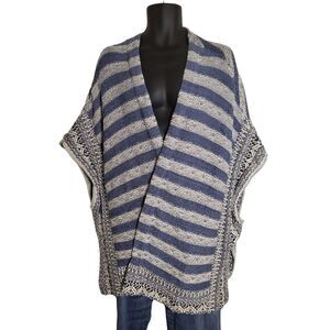 Gamboa Pancho Women One Size Blue Sleeved Wrap Sleeveless Striped Southwest Work